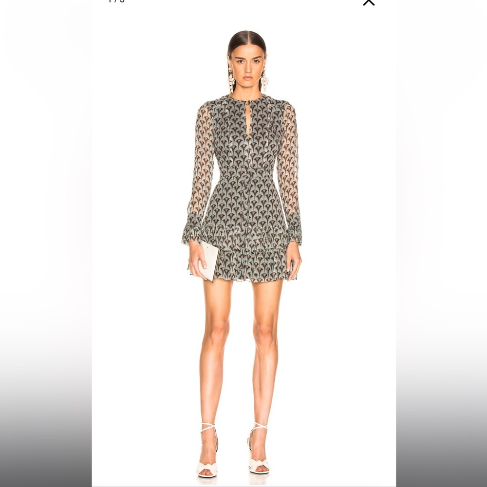 ALEXIS Alba Printed Keyhole Flounce Mini Dress In Art Deco Sage Size S